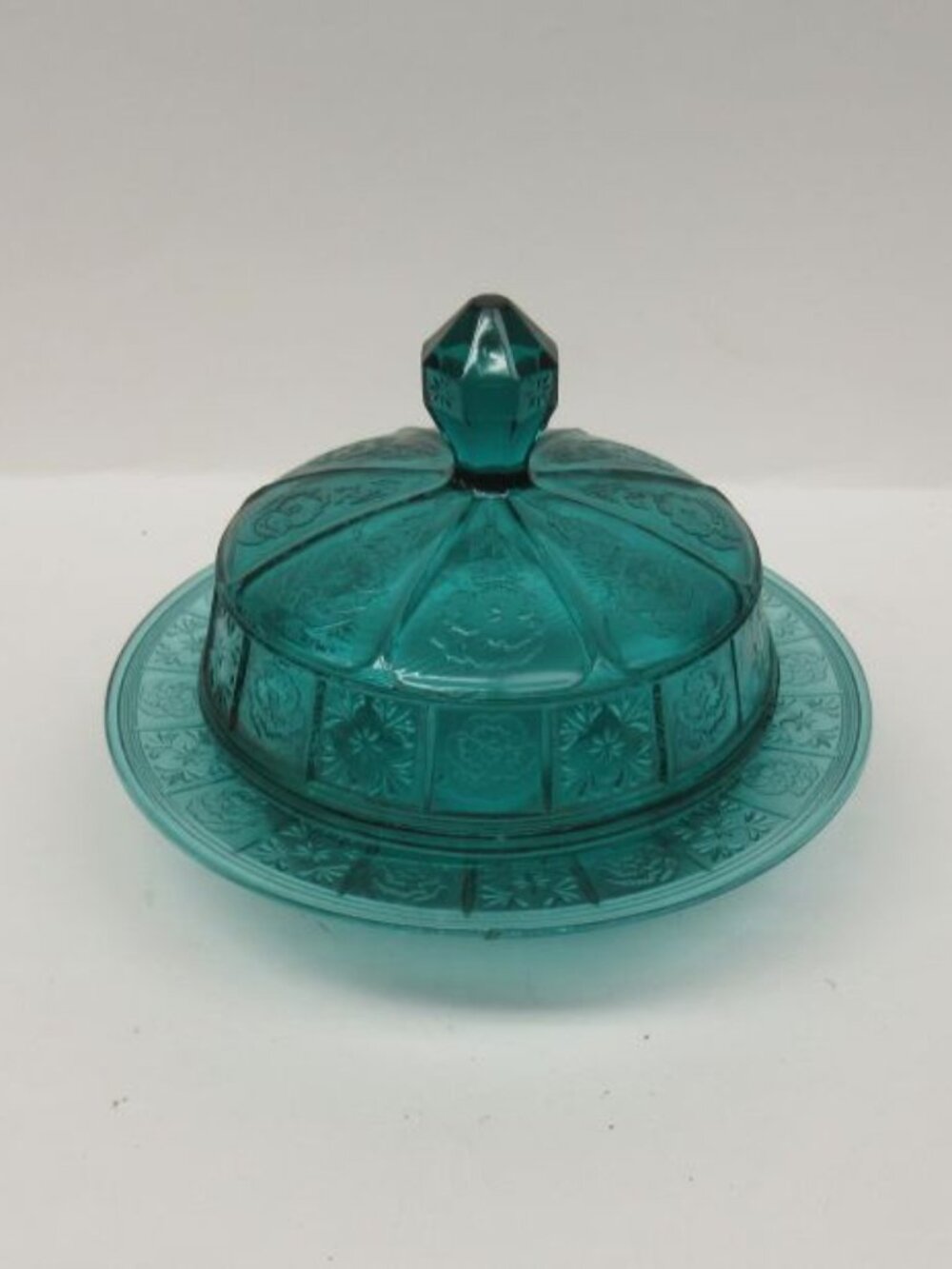 Jeannette Depression Glass Ultramarine DORIC and PANSY Butter Dish with Lid-Rare